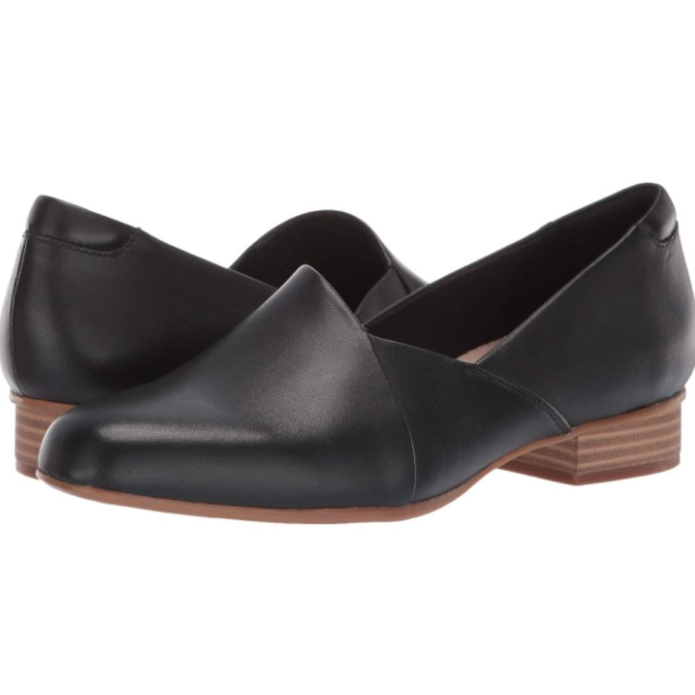 Clarks Women’s Juliet Palm Black Slip-On Comfort Shoes Size 9.5 W Leather Flats
